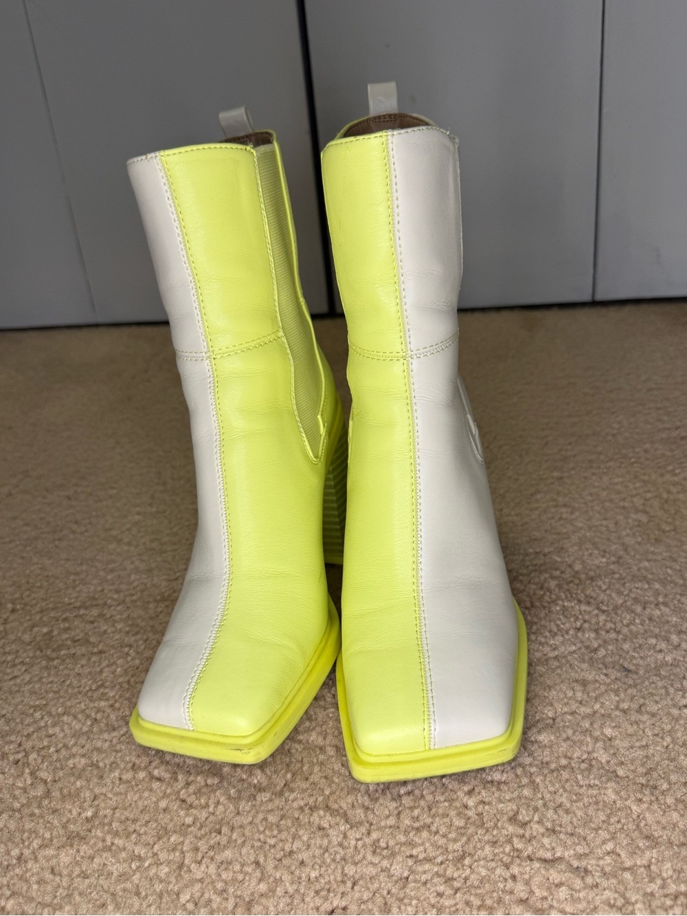 Circus by Sam Edelman Neon Yellow and White Two-Tone Ankle Boots